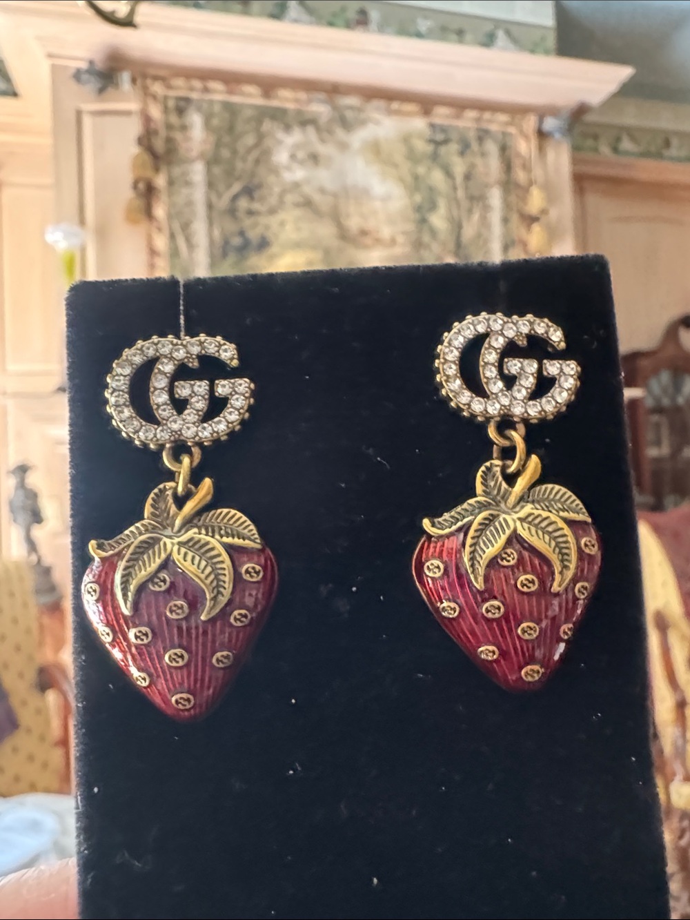 earrings Crystal Strawberry Drop Earrings - signed in back